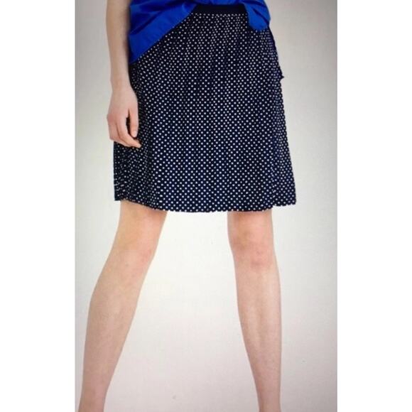 J. Crew Navy Blue White Polka Dots Stitched Pleated Mini Skirt Sz 8 - Picture 1 of 8